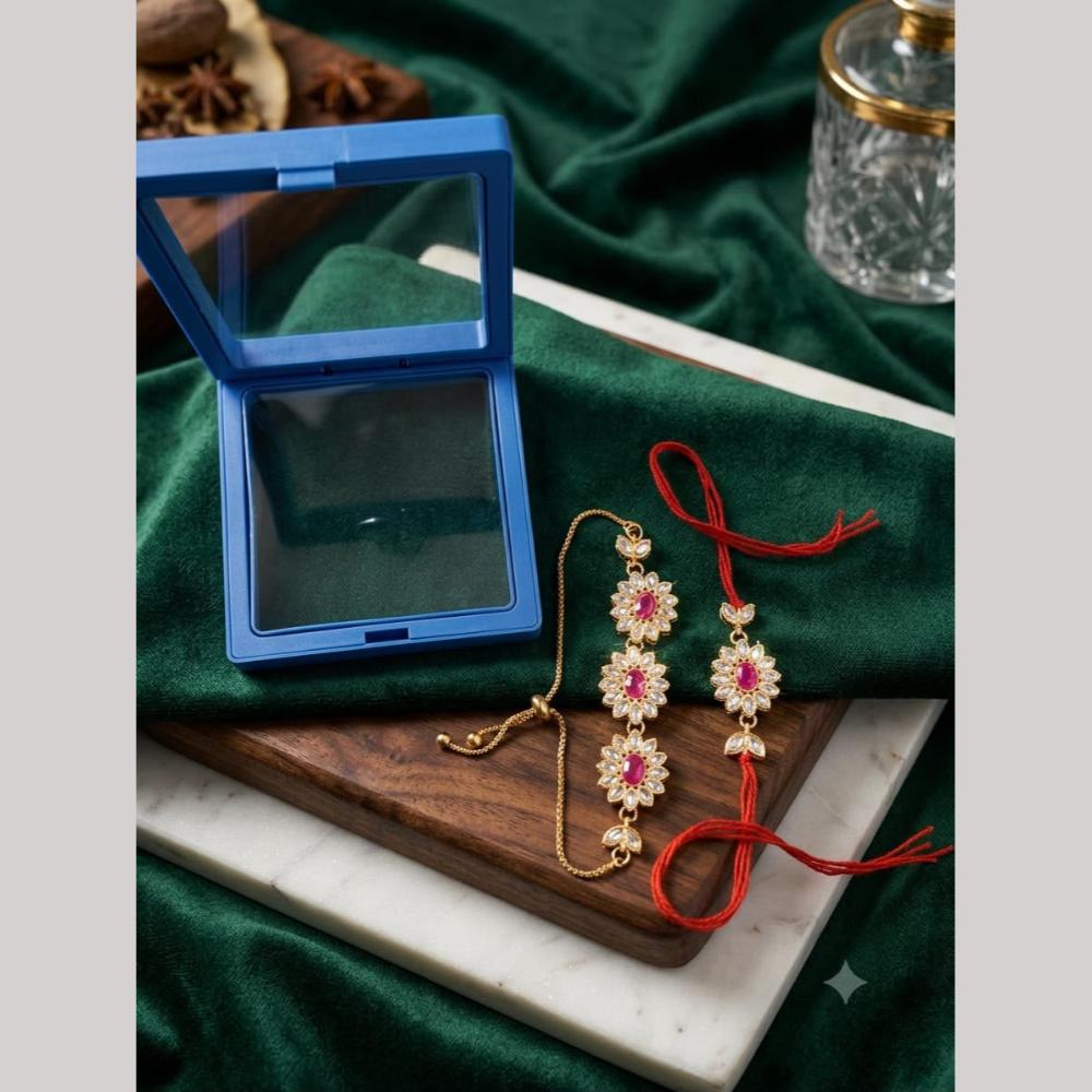 Manisha Jewellery Bhaiya And Bhabhi Kundan Stone Rakhi Combo