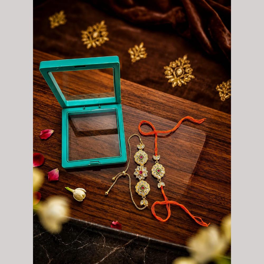 Manisha Jewellery Bhaiya And Bhabhi Kundan Stone Rakhi Combo