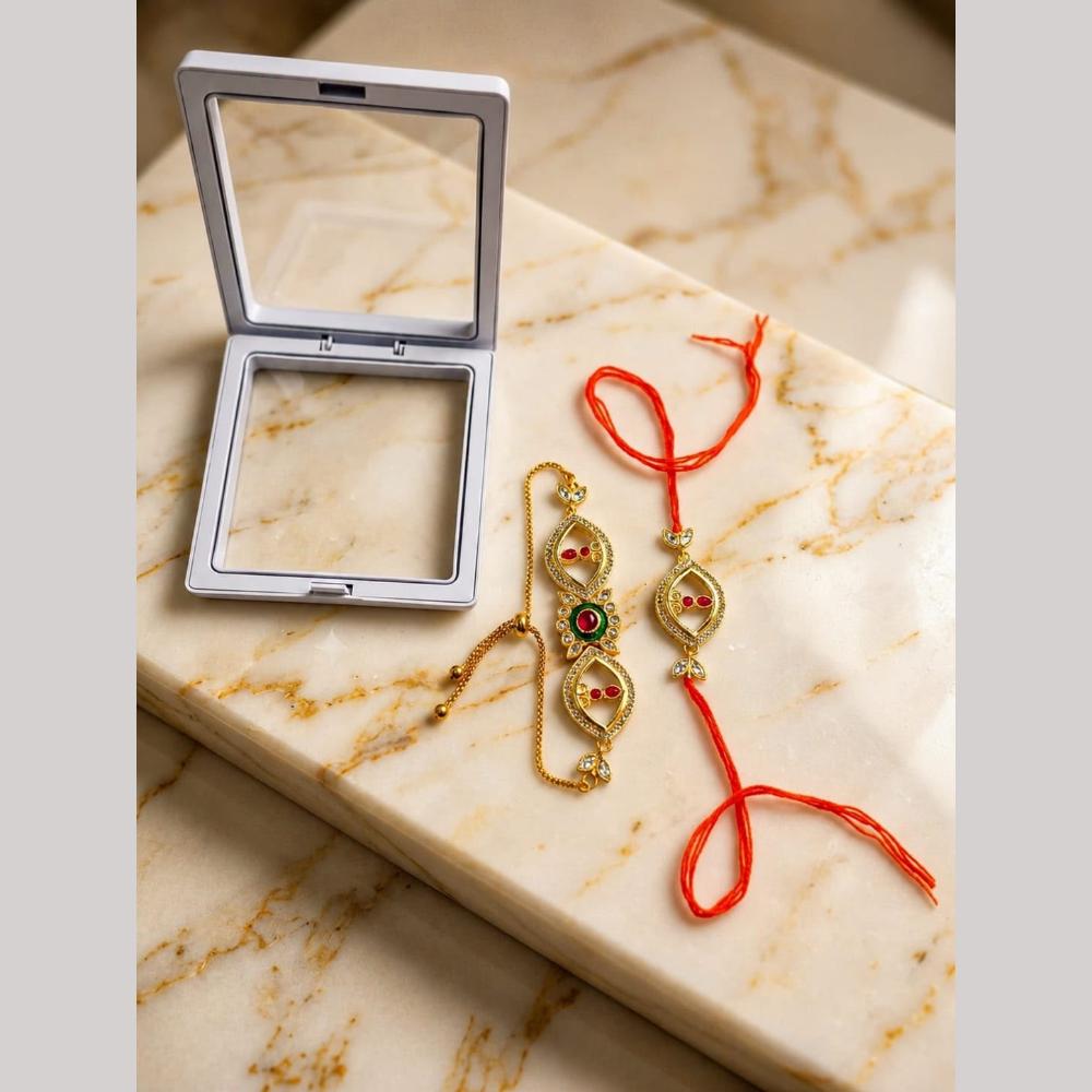 Manisha Jewellery Bhaiya And Bhabhi Kundan Stone Rakhi Combo