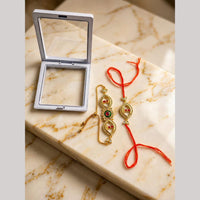 Manisha Jewellery Bhaiya And Bhabhi Kundan Stone Rakhi Combo