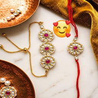 Manisha Jewellery Bhaiya And Bhabhi Kundan Stone Rakhi Combo