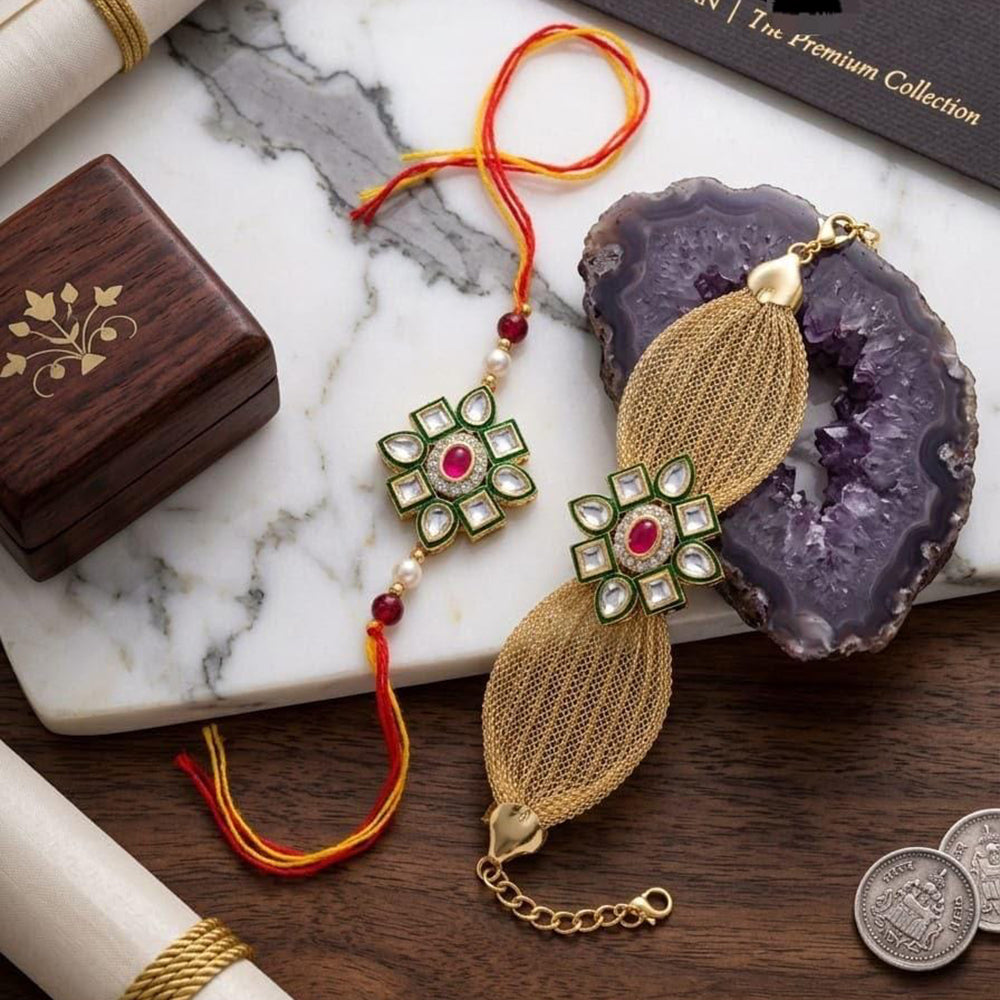 Manisha Jewellery Bhaiya And Bhabhi Kundan Stone Rakhi Combo