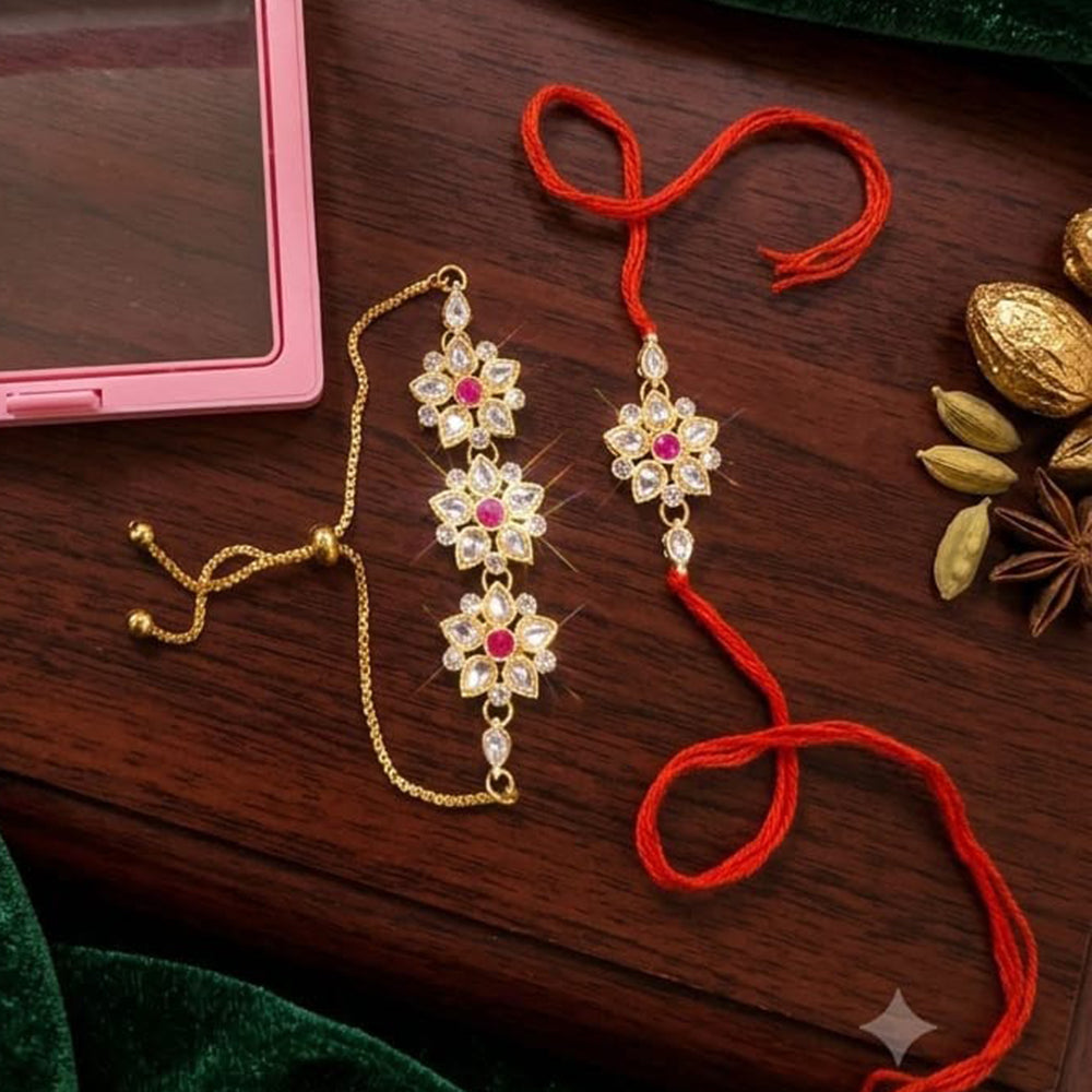 Manisha Jewellery Bhaiya And Bhabhi Kundan Stone Rakhi Combo