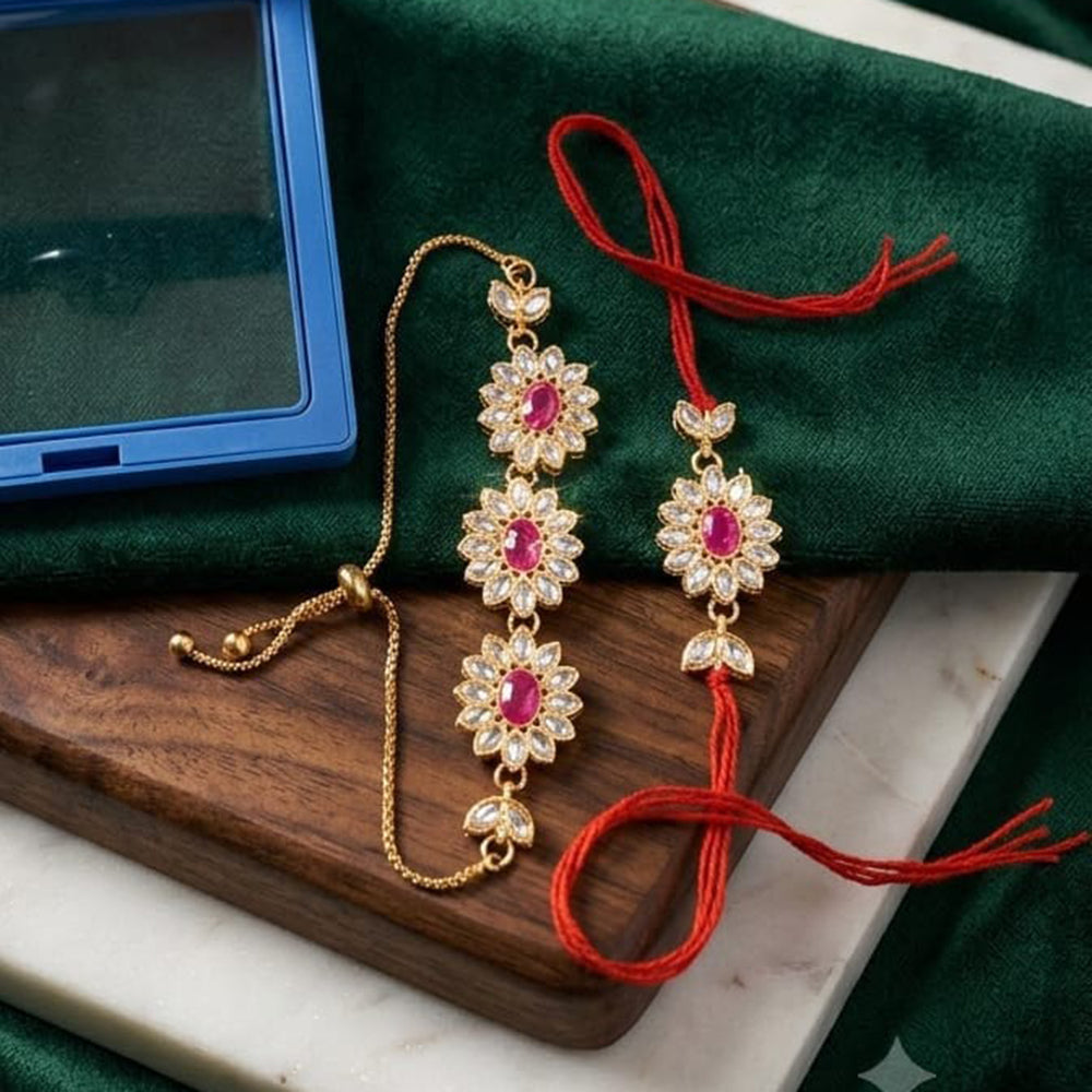 Manisha Jewellery Bhaiya And Bhabhi Kundan Stone Rakhi Combo