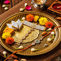 Manisha Jewellery Bhaiya And Bhabhi Kundan Stone Rakhi Combo