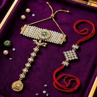 Manisha Jewellery Bhaiya And Bhabhi Kundan Stone Rakhi Combo