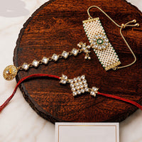 Manisha Jewellery Bhaiya And Bhabhi Kundan Stone Rakhi Combo