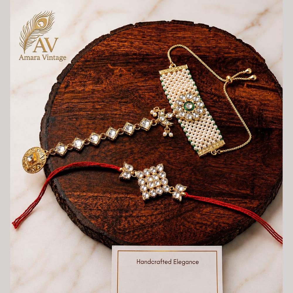 Manisha Jewellery Bhaiya And Bhabhi Kundan Stone Rakhi Combo
