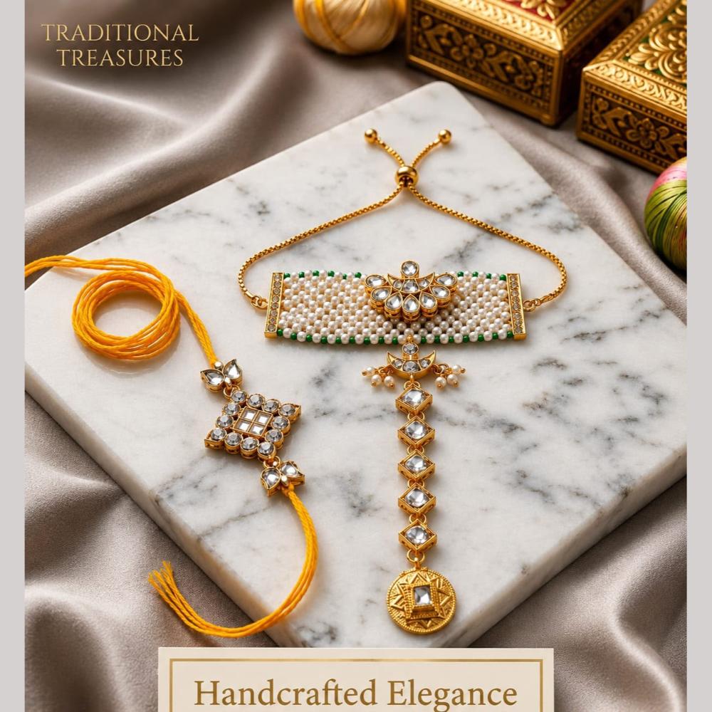 Manisha Jewellery Bhaiya And Bhabhi Kundan Stone Rakhi Combo