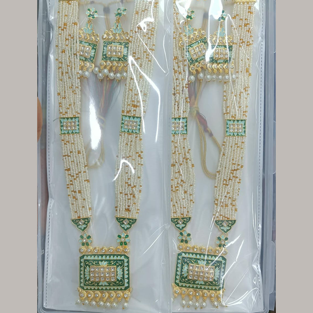 Manisha Jewellery Designer Kundan Stone And Pearl Meenakari Long Necklace Set