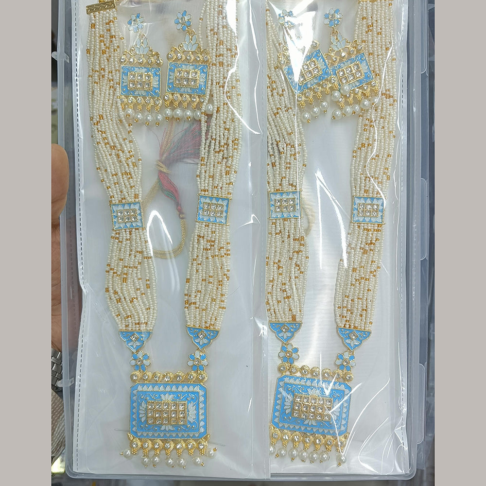 Manisha Jewellery Designer Kundan Stone And Pearl Meenakari Long Necklace Set