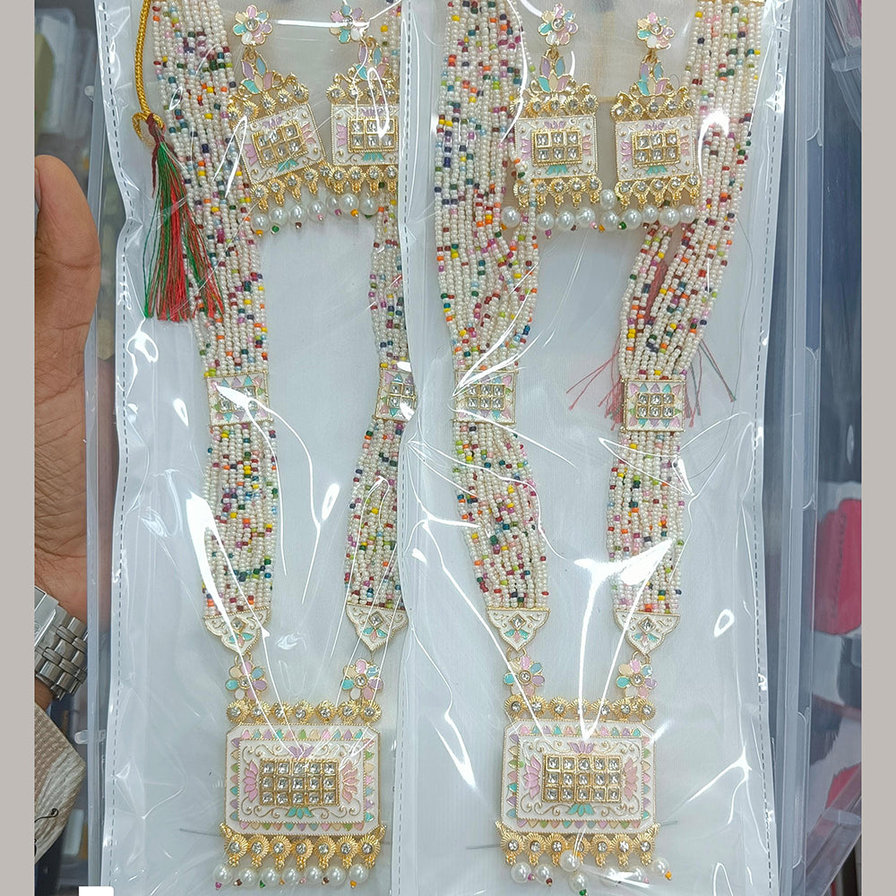 Manisha Jewellery Designer Kundan Stone And Pearl Meenakari Long Necklace Set