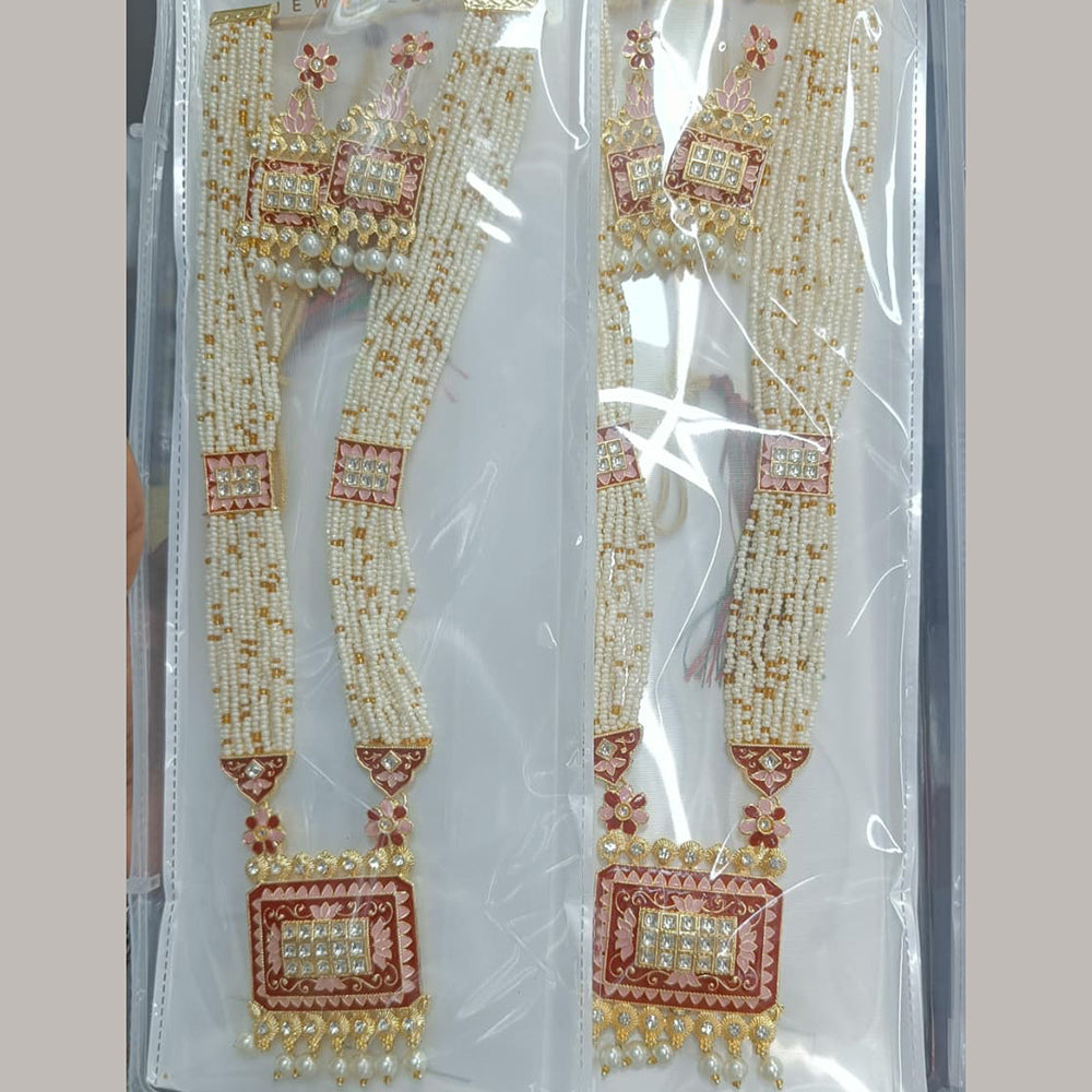 Manisha Jewellery Designer Kundan Stone And Pearl Meenakari Long Necklace Set