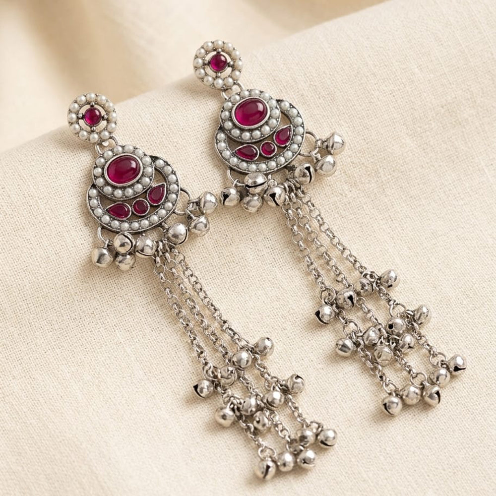 Manisha Jewellery Oxidised Pota Stone And Ghungroo Designer Dangler Earrings
