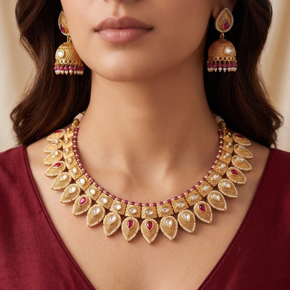 Manisha Jewellery Classic Pota Stone And Pearl Choker Necklace Set