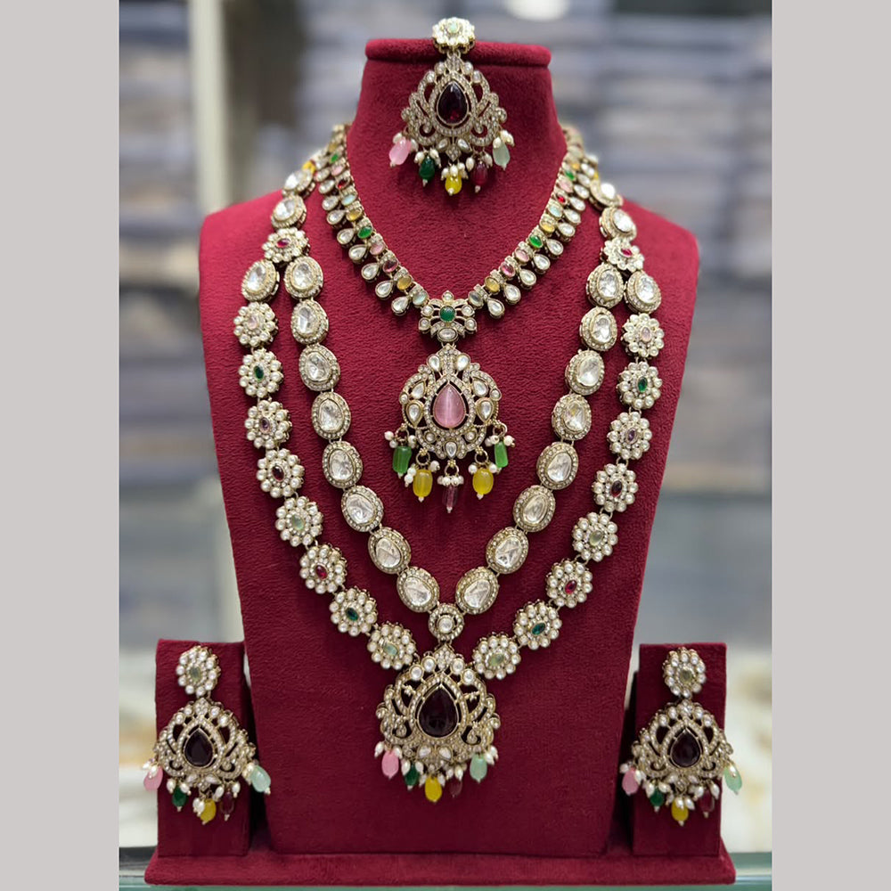 Manisha Jewellery Pota Stone Beads Double Layer Designer Necklace Set
