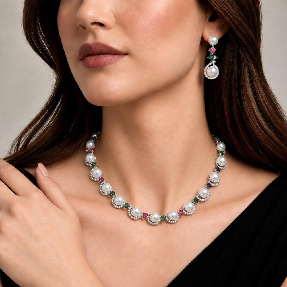 Manisha Jewellery Elegant American Daimond And Beads Necklace Set