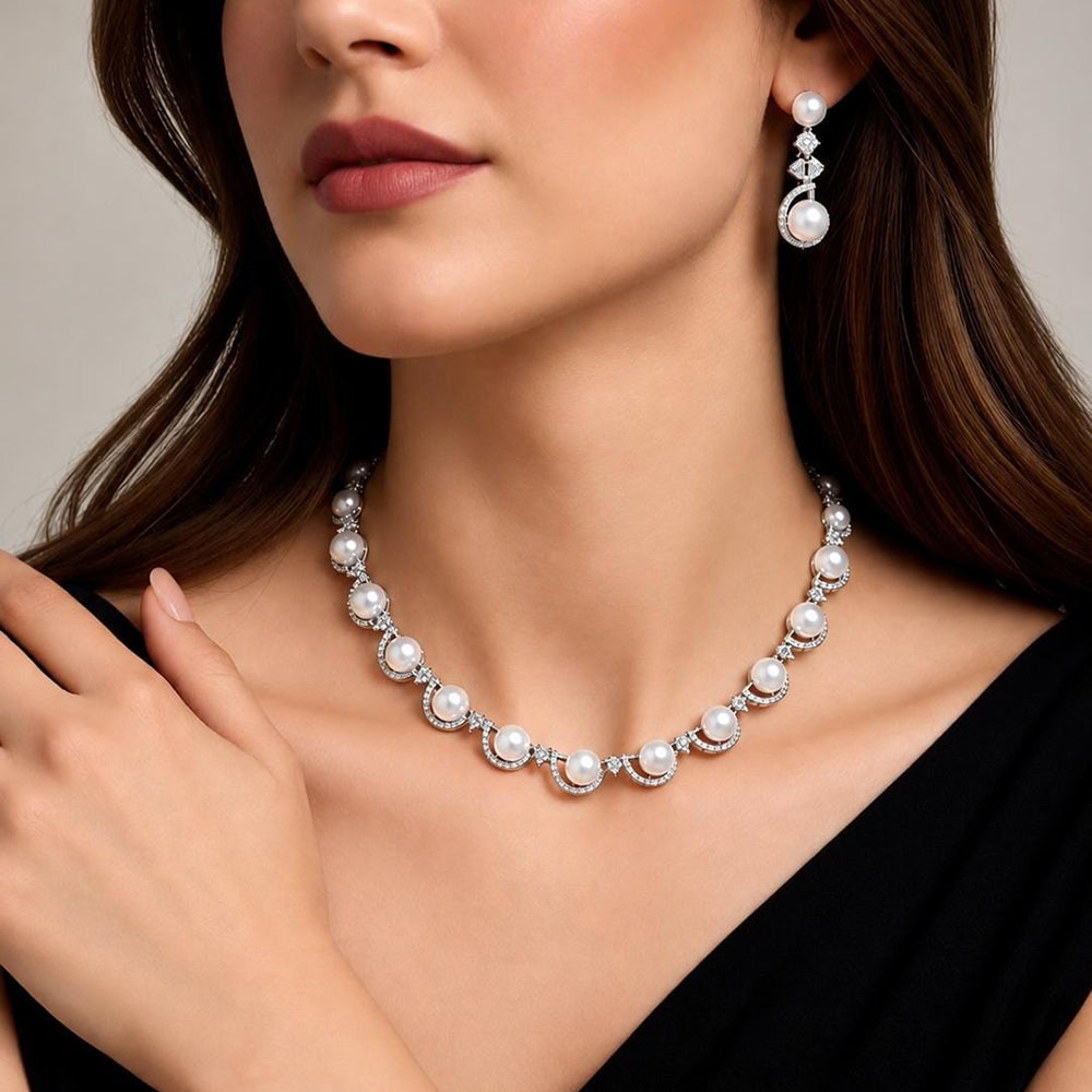 Manisha Jewellery Elegant American Daimond And Beads Necklace Set
