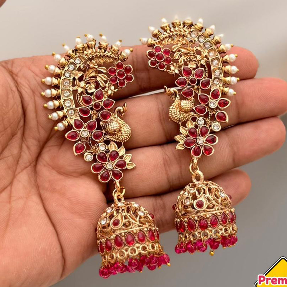Manisha Jewellery Designer Sparkling Pota Stone And Pearl Earcuff Jhumki Earrings 