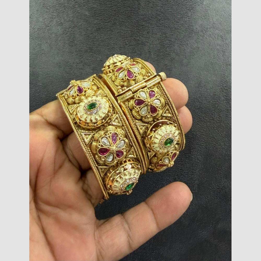 Manisha Jewellery Traditional Pota Stone And Meenakari Designer Openable Bangles Set