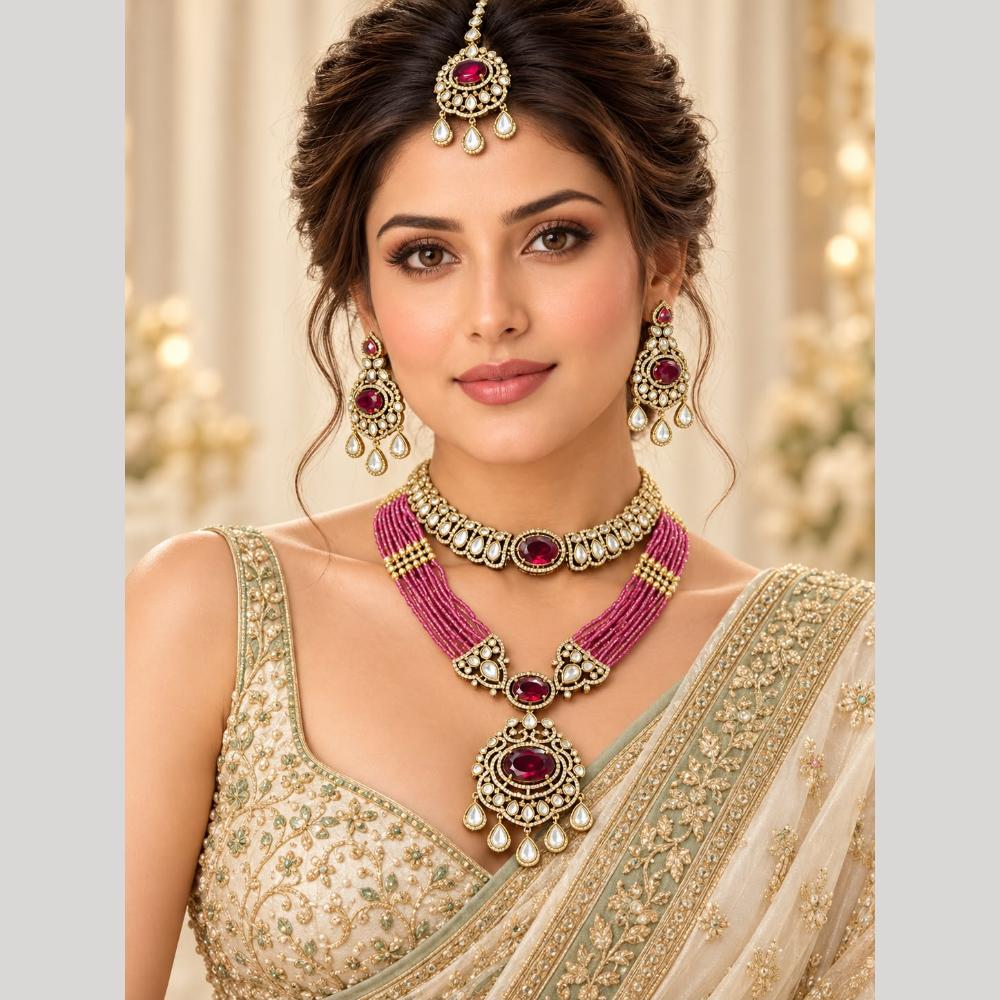 Manisha Jewellery Elegant Polki Kundan Stone Double Necklace Set for Women