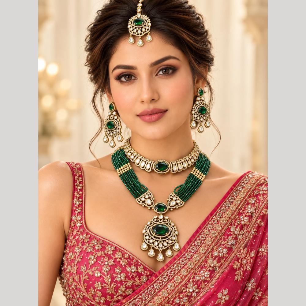 Manisha Jewellery Elegant Polki Kundan Stone Double Necklace Set for Women