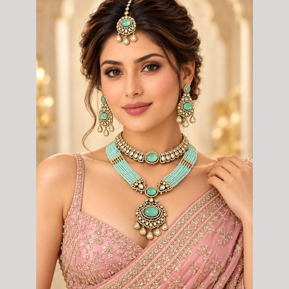 Manisha Jewellery Elegant Polki Kundan Stone Double Necklace Set for Women