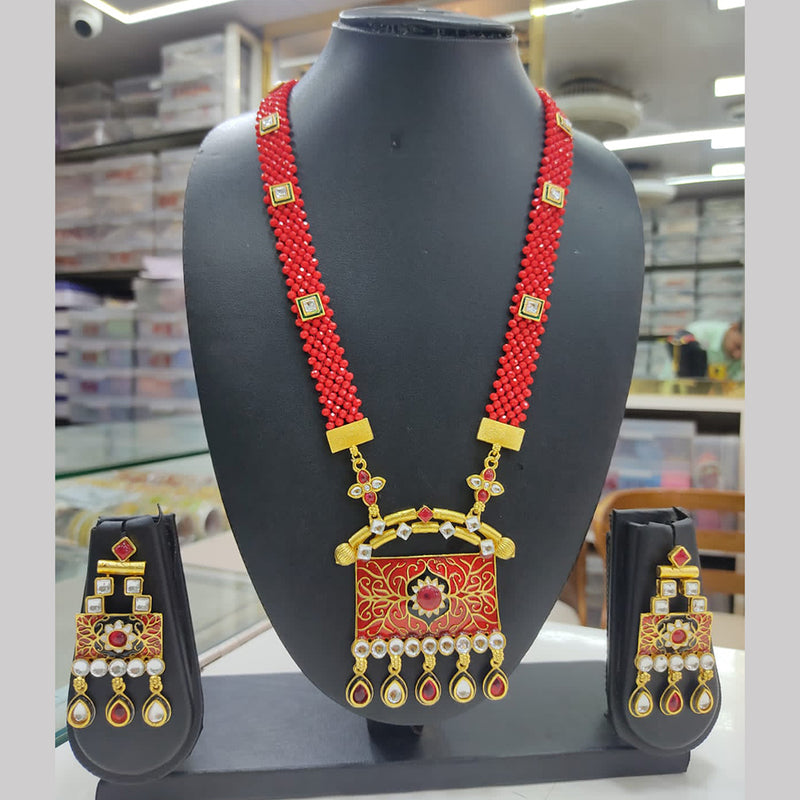 Lucentarts Jewellery Gold Plated Long Meenakari Necklace Set