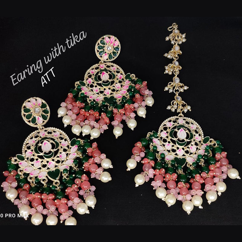 Lucentarts Jewellery Gold Plated Meenakari Earrings With Mangtikka