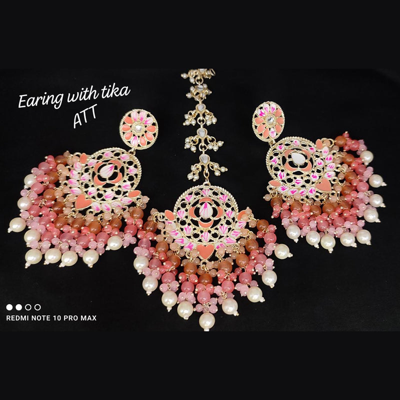 Lucentarts Jewellery Gold Plated Meenakari Earrings With Mangtikka