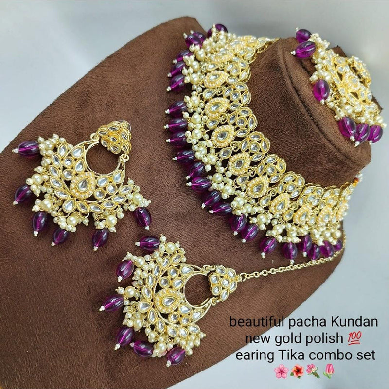 Lucentarts Jewellery Gold Plated Kundan Stone Necklace Set