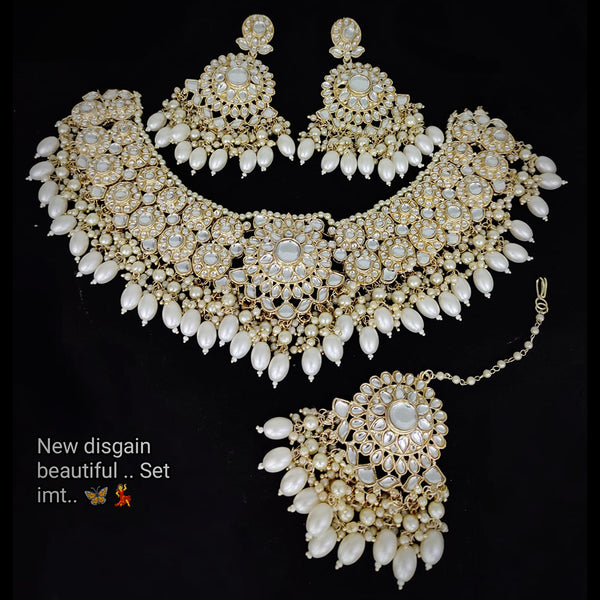 Lucentarts Jewellery Gold Plated Kundan Stone Necklace Set