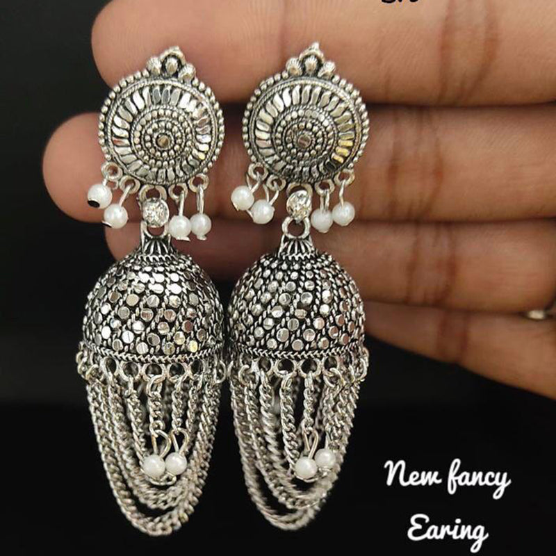 Lucentarts Jewellery Oxidised Plated Jhumki Earrings