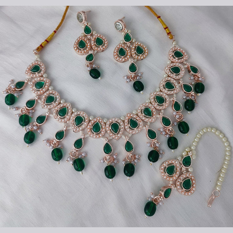 Lucentarts Jewellery Rose Gold Plated Kundan Necklace Set