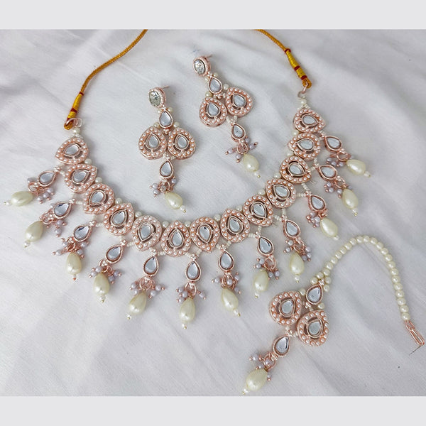 Lucentarts Jewellery Rose Gold Plated Kundan Necklace Set