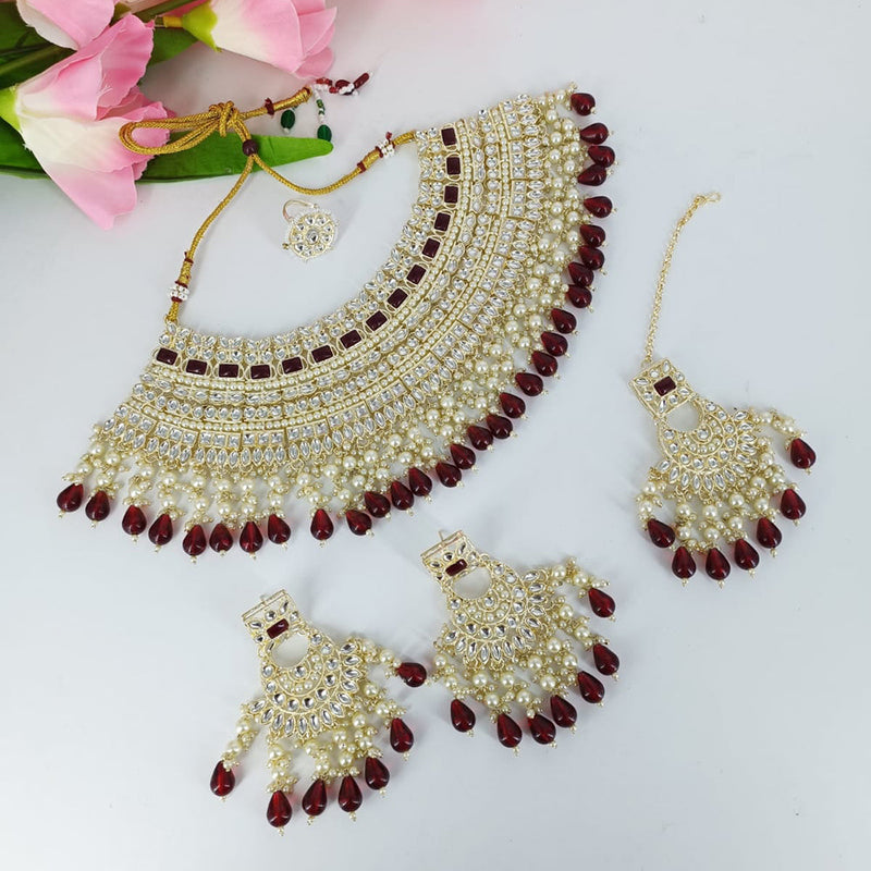 Lucentarts Jewellery Gold Plated Kundan And Beads Necklace Set