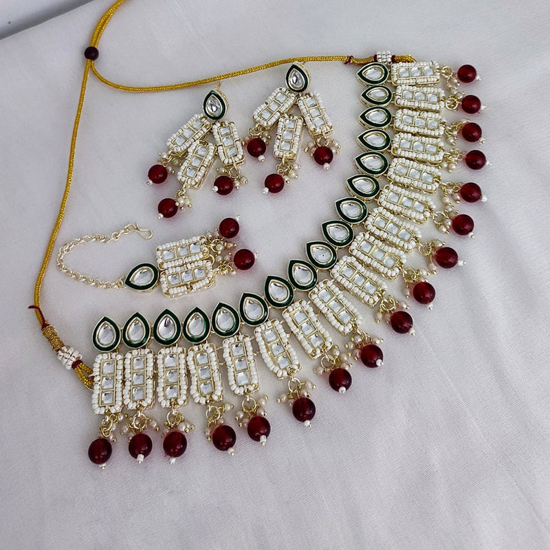 Lucentarts Jewellery Gold Plated Kundan And Beads Necklace Set