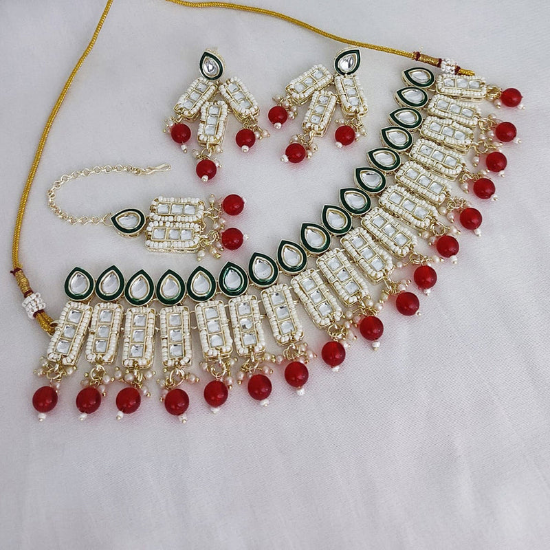 Lucentarts Jewellery Gold Plated Kundan And Beads Necklace Set