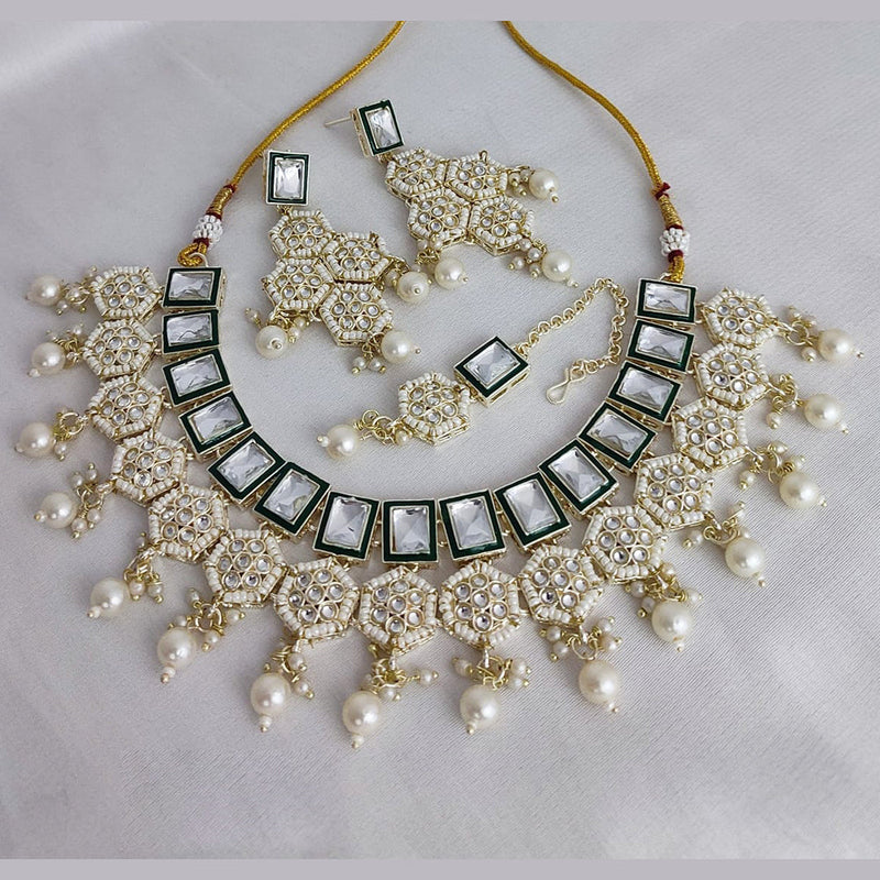 Lucentarts Jewellery Gold Plated Kundan And Beads Necklace Set