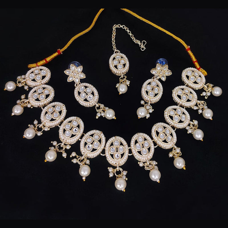 Lucentarts Jewellery Gold Plated Kundan And Beads Necklace Set