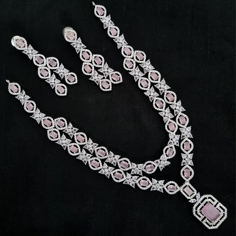 Lucentarts Jewellery Silver Plated AD Long Necklace Set