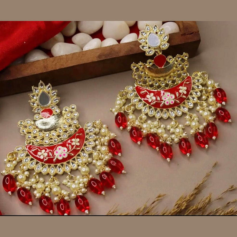 Lucentarts Jewellery Gold Plated Kundan And Meenakari Dangler Earrings