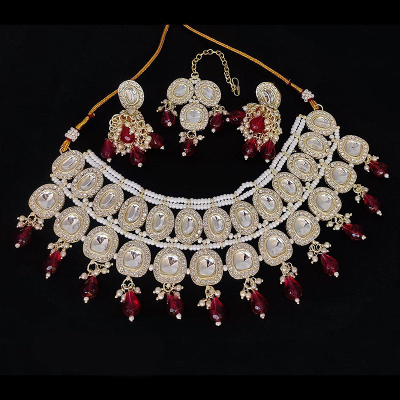 Lucentarts Jewellery Gold Plated Crystal Stone And Pearl Necklace Set