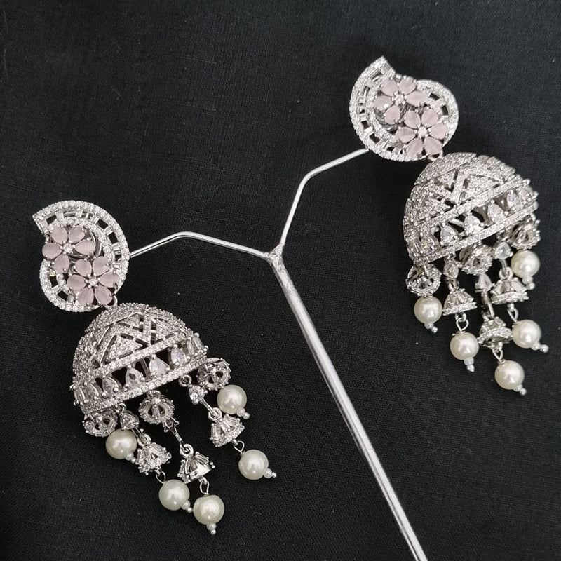 Lucentarts Jewellery Silver Plated AD Jhumki Earrings