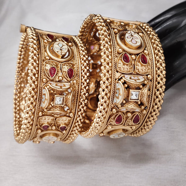 Lucentarts Jewellery Gold Plated Kundan Openable Bangles Set