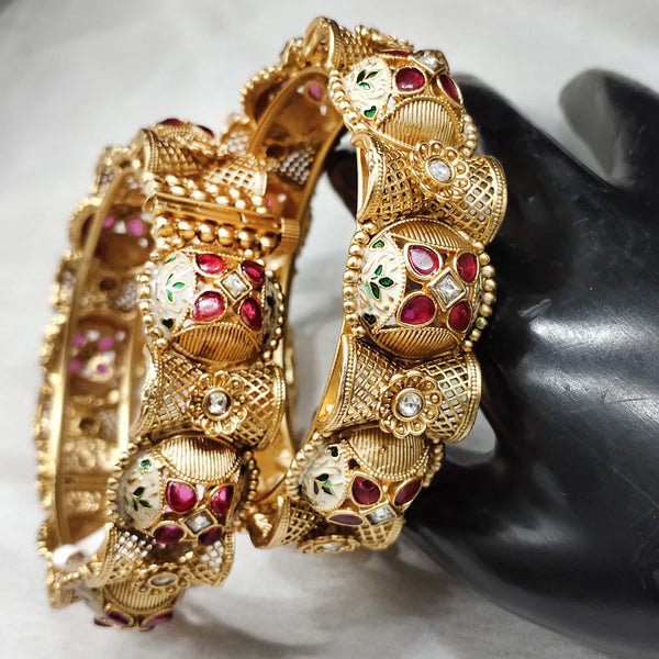 Lucentarts Jewellery Gold Plated Openable Meenakari Bangles Set