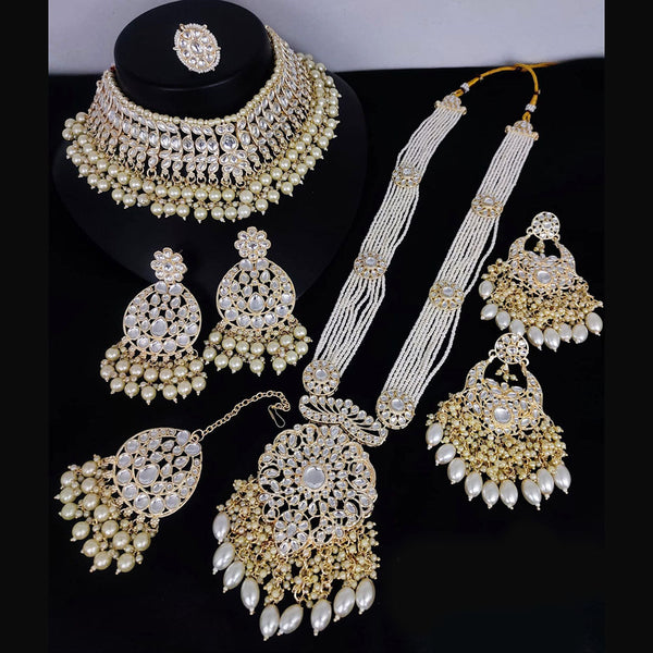 Lucentarts Jewellery Gold Plated Kundan And Pearl Long Double Necklace Set