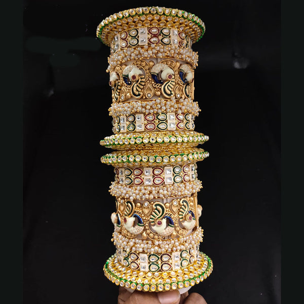 Lucentarts Jewellery Gold Plated Kundan And Meenakari Bangles Set