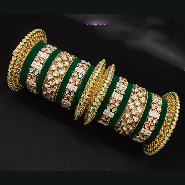 Lucentarts Jewellery Gold Plated Kundan And Velvet Bangles Set