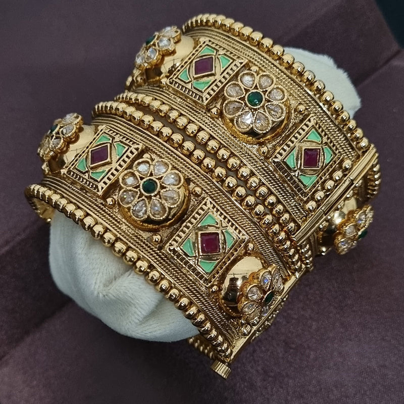 Lucentarts Jewellery Gold Plated Kundan Stone And Meenakari Openable Bangles Set